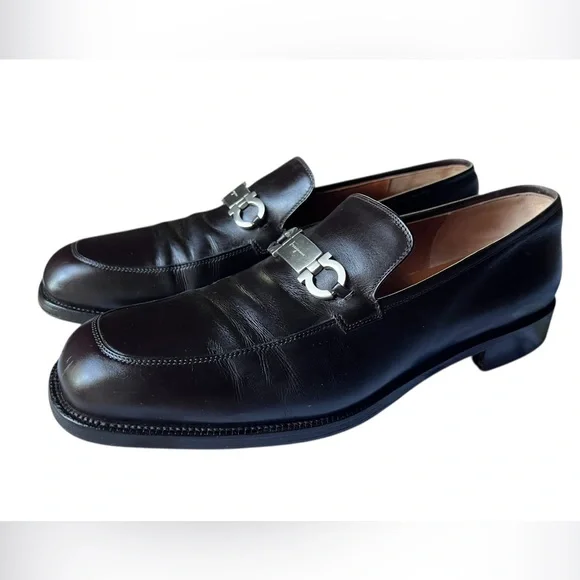 Salvatore Ferragamo Leather Moccasin Loafer Gancini Ornament Dress Shoes Size 10